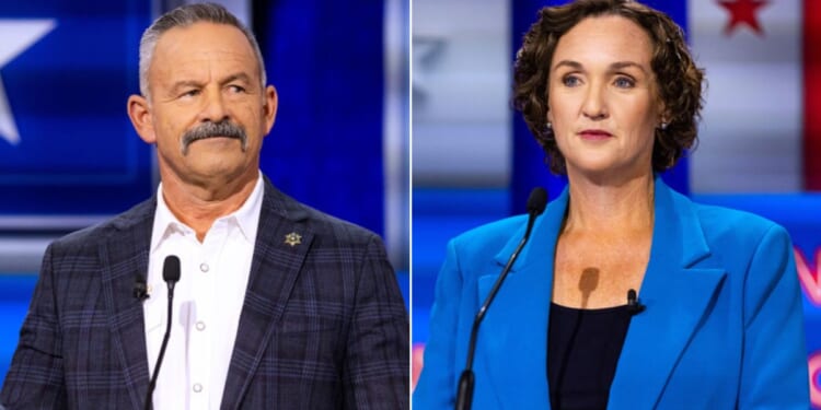 California gubernatorial candidates Chad Bianco, left, and Katie Porter sparred verbally during Wednesday's debate.