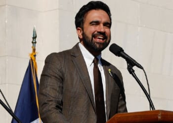 New York City Mayor Zohran Mamdani addresses a crowd during a May 1 "International Workers' Day" rally.