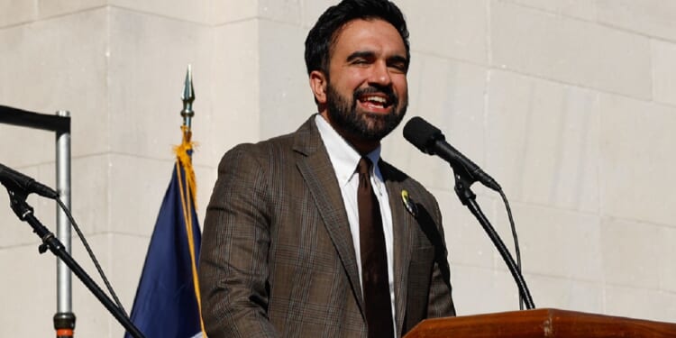 New York City Mayor Zohran Mamdani addresses a crowd during a May 1 "International Workers' Day" rally.