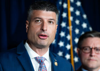 Tom Barrett with Mike Johnson at a press conference