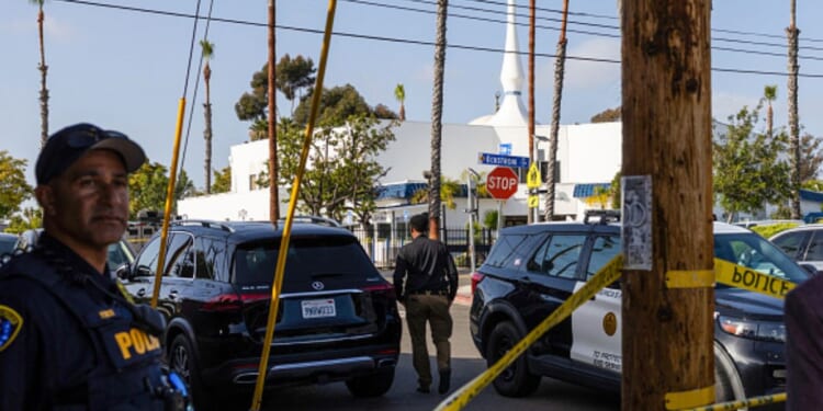 The San Diego Islamic Center is surrounded by local police following the shooting on May 18, 2026.