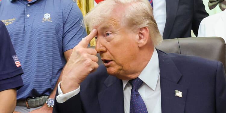 President Donald Trump gestures as he speaks during a proclamation signing May 05, 2026 in Washington, DC.