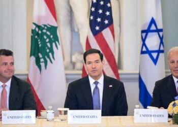 Secretary of State Marco Rubio meets with Lebanese and Israeli Ambassadors on April 14, 2026 in Washington, D.C.