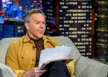 Greg Gutfeld appears during former 2024 presidential candidate Vivek Ramaswamy's visit to "Gutfeld!" at Fox News Channel Studios on Jan. 22, 2024, in New York City.