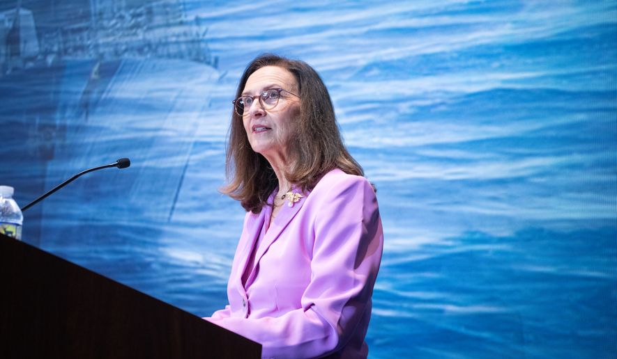 Sen. Deb Fischer, Nebraska Republican, speaks during a Washington Times Threat Status event at the U.S. Navy Memorial in Washington, D.C., on June 24, 2026. Photo credit: Eleanor Kaufman, special to The Washington Times.