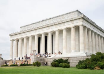 An exterior view of the Lincoln Memorial, a U.S. national memorial to honor President Abraham Lincoln, on the western end of the National Mall in Washington, D.C., on June 24, 2022.