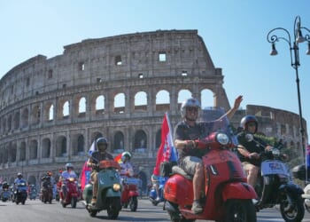 Thousands of Vespas swarm Rome’s historic center to mark iconic scooter’s 80th anniversary