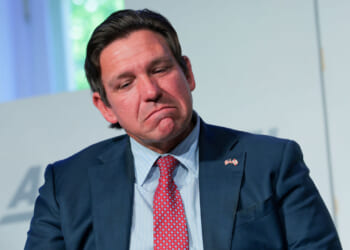 Florida Governor Ron DeSantis appears at the American Enterprise Institute for Public Policy Research headquarters.