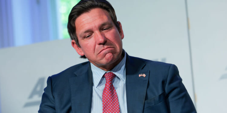 Florida Governor Ron DeSantis appears at the American Enterprise Institute for Public Policy Research headquarters.