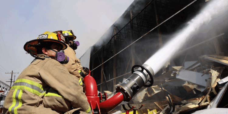 Firefighters battle the Boyle Heights warehouse fire.