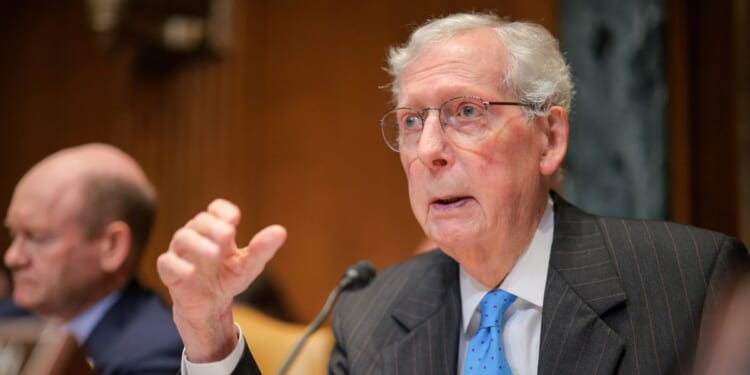 U.S. Senator Mitch McConnell (R-KY) speaks during a Senate Appropriations Committee hearing in the Dirksen Office Building on Capitol Hill on May 12, 2026 in Washington.