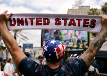 Americans gather at a watch party.