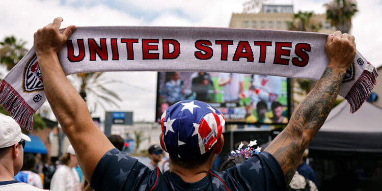 Americans gather at a watch party.