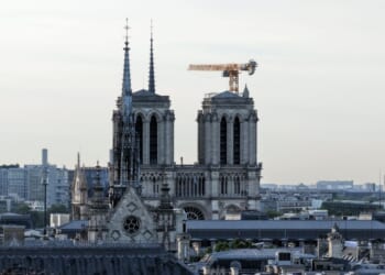 This aerial photograph, taken on June 1, 2026, shows Notre-Dame de Paris cathedral in Paris.