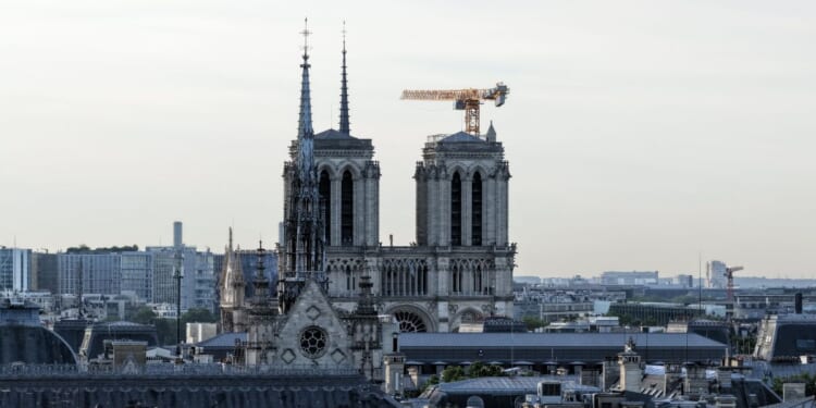 This aerial photograph, taken on June 1, 2026, shows Notre-Dame de Paris cathedral in Paris.