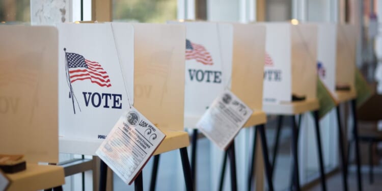 Voting booths stand ready at Hermosa Beach City Hall in California.