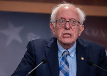 Senator Bernie Sanders (I-VT) speaks at a press conference.