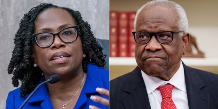 It’s not every day that Supreme Court Justices Ketanji Brown Jackson, left, and Clarence Thomas are on the same side.