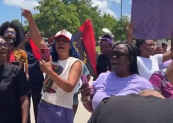 Demonstrators protest the guilty verdict Tuesday in the Karmelo Anthony murder trial.