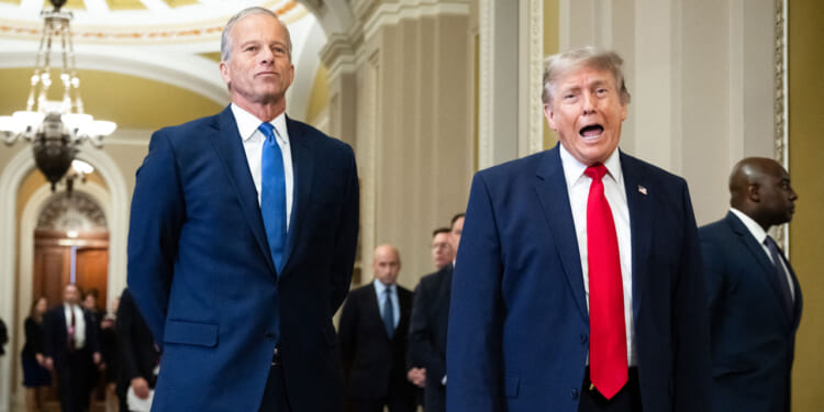 US President Donald Trump, alongside Senate Majority Leader John Thune at the US Capitol.