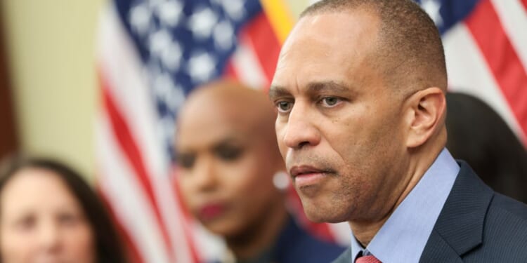House Minority Leader Hakeem Jeffries, a New York Democrat, speaks Wednesday at a news conference at the U.S. Capitol in Washington, D.C.