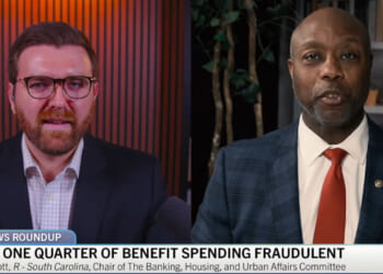 A screenshot of Tony Kinnett and Sen. Tim Scott during an episode of the
