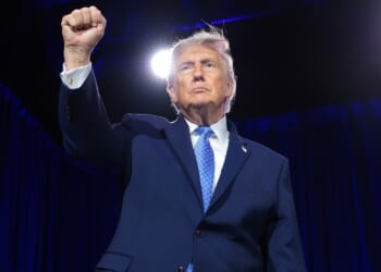 President Donald Trump pumps his fist