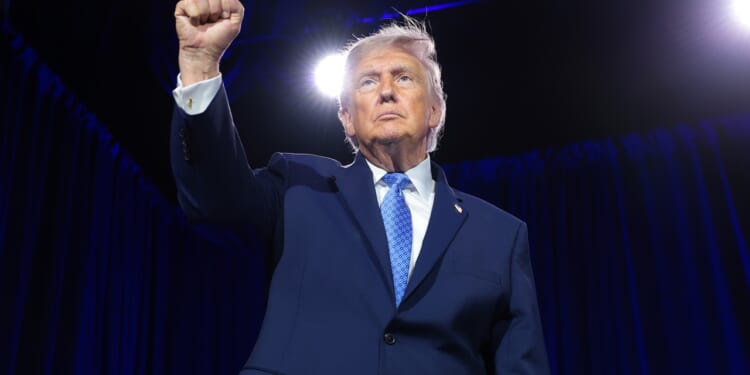 President Donald Trump pumps his fist