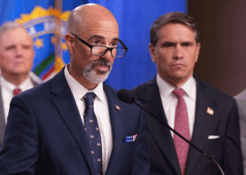 Drug Enforcement Administration Administrator Terry Cole (2L) joined by, L-R, Acting Attorney General Todd Blanche (2R), speaks during a press conference on June 23. (Ken Cedeno / AFP via Getty Images)