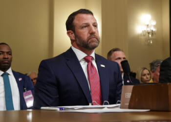 Secretary of Homeland Security Markwayne Mullin (C) and Deputy Secretary of Homeland Security Troy Edgar (R) testify during a House Committee on Homeland Security hearing in the Cannon House Office Building on June 03, 2026 in Washington, DC. The hearing was held to examine the Department of Homeland Security's budget request for fiscal year 2027. (Alex Wong/Getty Images)