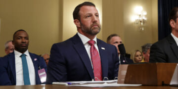 Secretary of Homeland Security Markwayne Mullin (C) and Deputy Secretary of Homeland Security Troy Edgar (R) testify during a House Committee on Homeland Security hearing in the Cannon House Office Building on June 03, 2026 in Washington, DC. The hearing was held to examine the Department of Homeland Security's budget request for fiscal year 2027. (Alex Wong/Getty Images)