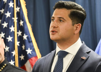 Santa Ana, CA - April 23: First Assistant U.S. Attorney Bill Essayli, speaks at a press conference announcing the results of a Thursday morning takedown of Orange County-based gang members on April 23, 2026, at the Ronald Reagan Federal Building in Santa Ana. (Photo by Anjali Sharif-Paul/MediaNews Group/The San Bernardino Sun via Getty Images)
