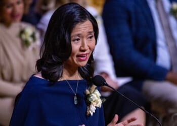 Boston Mayor Michelle Wu speaks at her inaugural address at the Boston Symphony Hall on January 5, 2026.