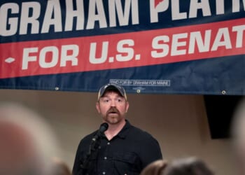Democratic U.S. Senate candidate Graham Platner speaks during a campaign event on May 17 in Portland, Maine.