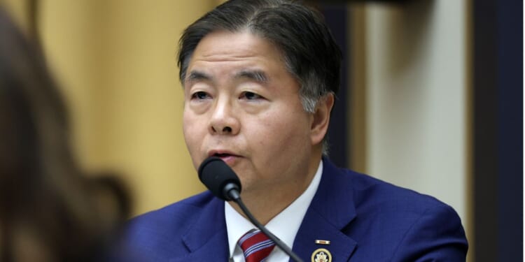 Rep.Ted Lieu of California, seen in a February photo, offered some wild speculation as to why President Donald Trump cancelled a ceremony Wednesday.