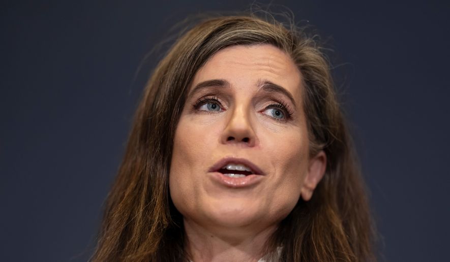 Rep. Nancy Mace, R-S.C., talks to reporters at the Capitol in Washington, Tuesday night, March 3, 2026. (AP Photo/J. Scott Applewhite) ** FILE **