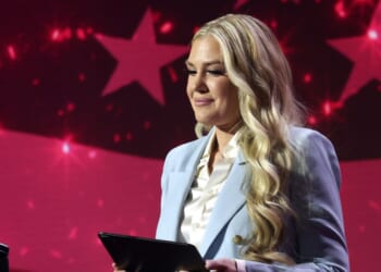Turning Point USA CEO Erika Kirk speaks at an event in Dream City Church on April 17, 2026 in Phoenix, Arizona.