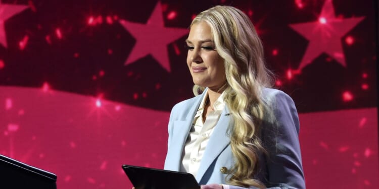 Turning Point USA CEO Erika Kirk speaks at an event in Dream City Church on April 17, 2026 in Phoenix, Arizona.
