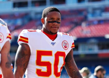 Darron Lee of the Kansas City Chiefs walks off the field before a game against the Tennessee Titans at Nissan Stadium on Nov. 10, 2019, in Nashville, Tennessee.