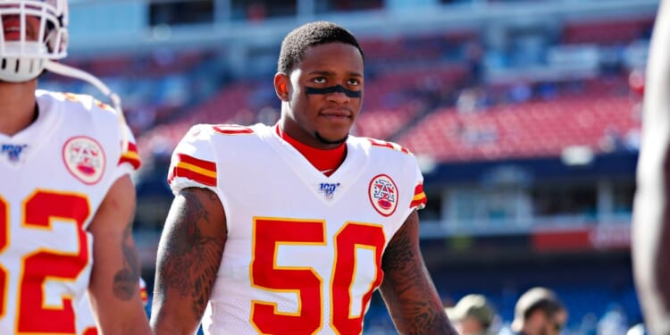 Darron Lee of the Kansas City Chiefs walks off the field before a game against the Tennessee Titans at Nissan Stadium on Nov. 10, 2019, in Nashville, Tennessee.