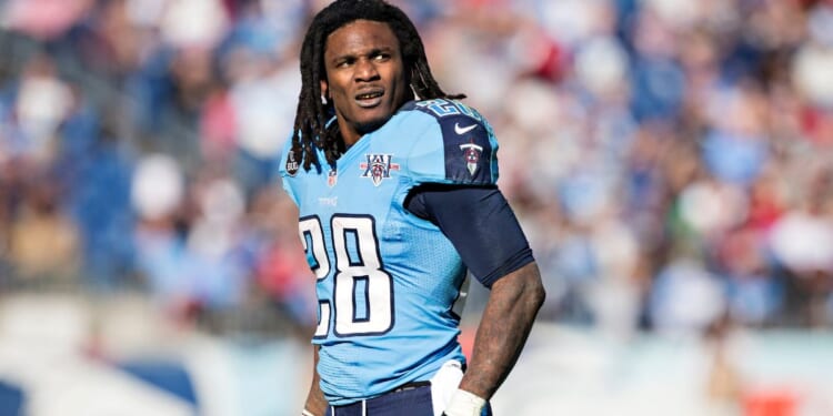 Chris Johnson #28 of the Tennessee Titans watches a replay during a game against the Houston Texans at LP Field in Nashville, Tennessee, in a file photo dated Dec. 29, 2013.