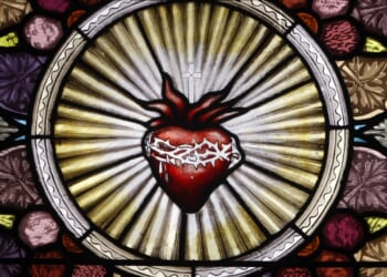 Stained glass depicting the Sacred Heart