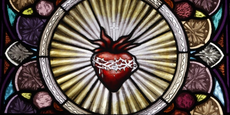 Stained glass depicting the Sacred Heart