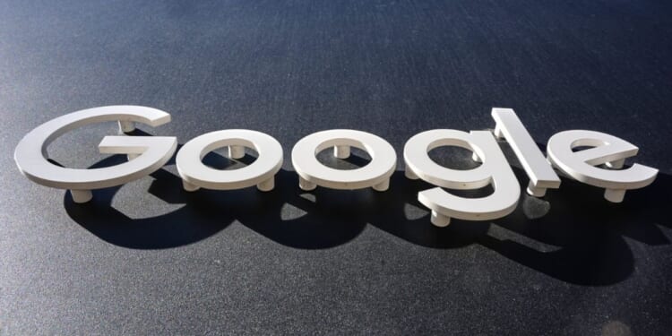 The Google logo is displayed on a New York building on October 27, 2025.