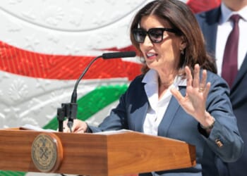 Governor Kathy Hochul speaks at a FIFA World Cup presser on April 27, 2026.