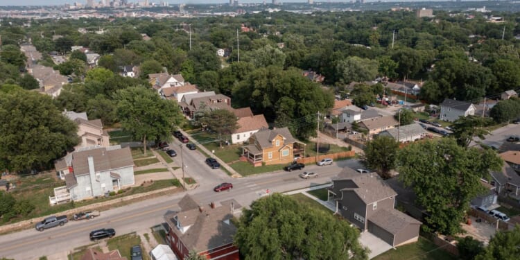 An afternoon view of neighborhood homes near downtown Kansas City, Kansas.