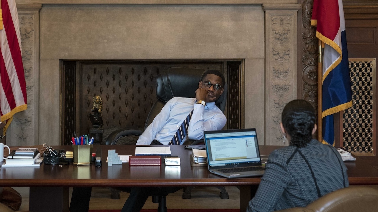 Cleveland Mayor Justin Bibb meets in his office at City Hall.