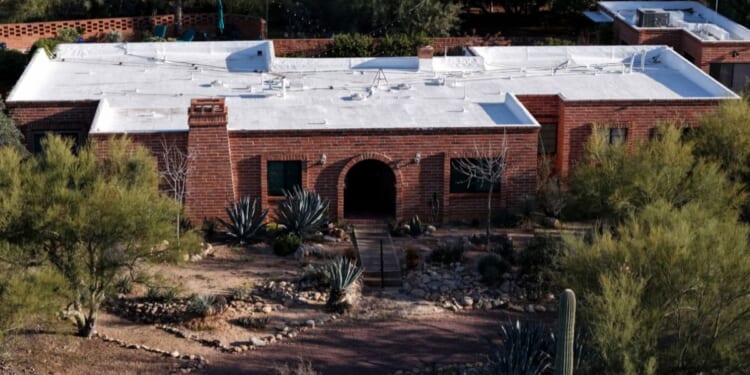 In an aerial view, the home of Nancy Guthrie is shown on March 2, 2026, in Tucson, Arizona.