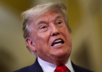 President Donald Trump speaks to reporters at the Capitol.