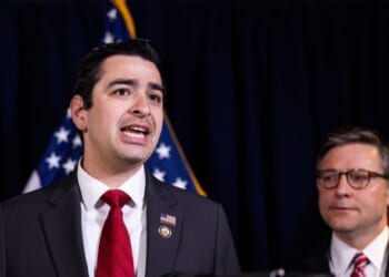 Rep. Gabe Evans speaks at a news conference at the Republican National Committee after a meeting of the House Republican Conference on March 4, 2025, in Washington, D.C.